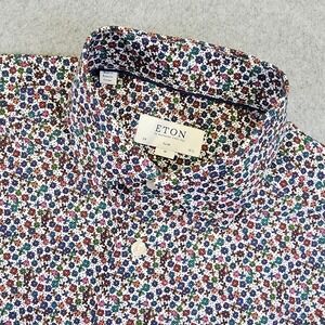 Eton Mens M 39/15.5 Floral Print Slim Fit Long Sleeve Button Front Shirt